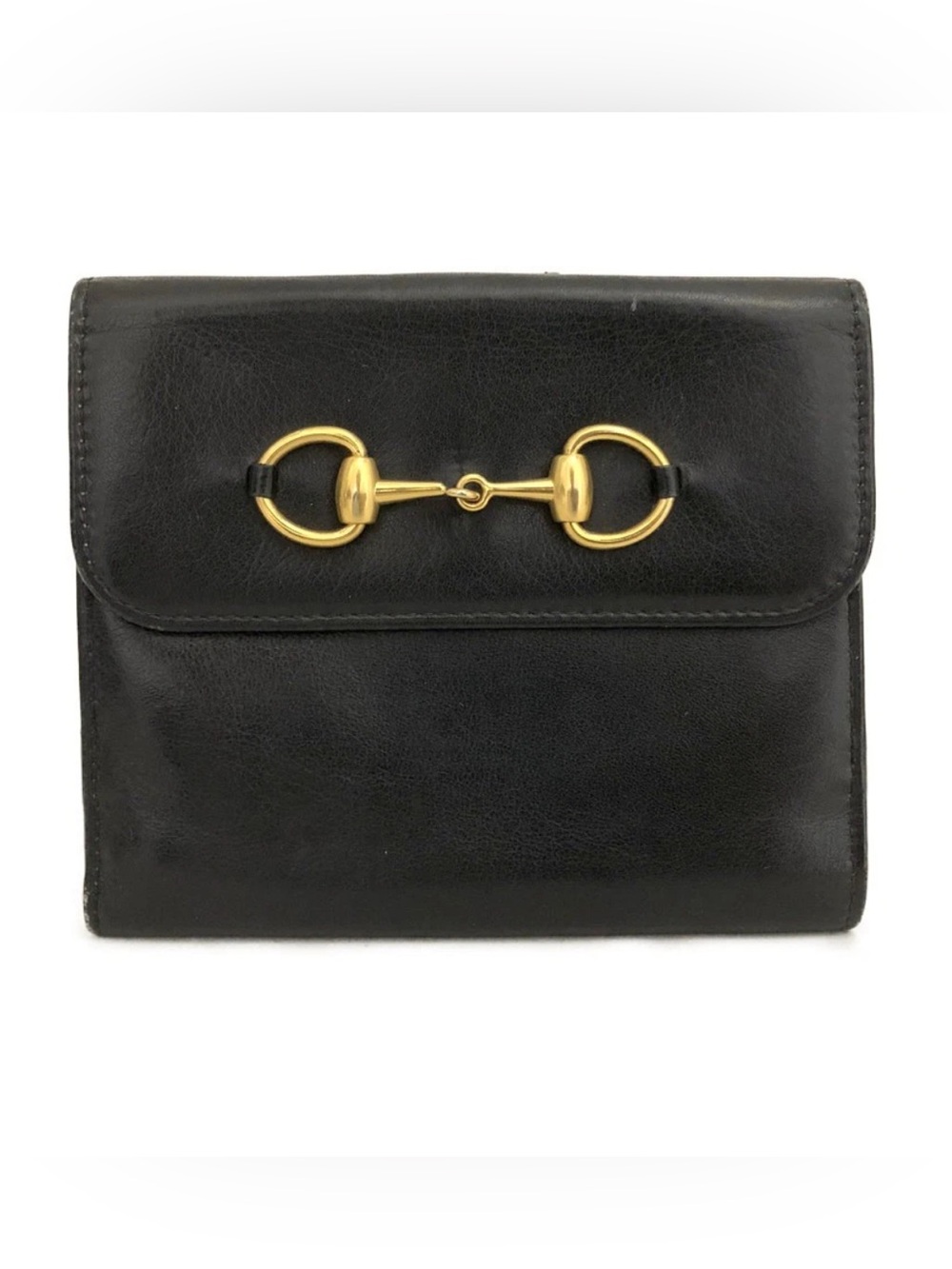 Gucci Vintage Black Leather Wallet with Gold Horsebit